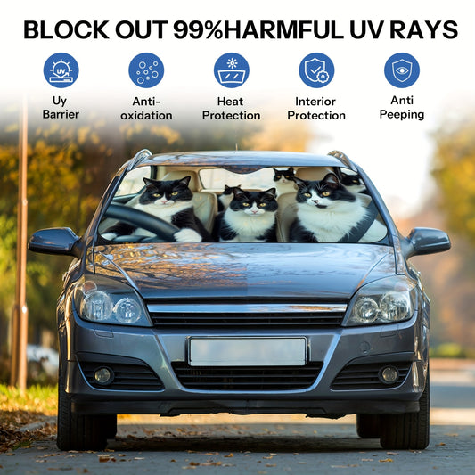 1pc Cat-Themed Windshield Sunshade - Foldable Car Sunshade with Surprise Cat Pattern, UV Protection & Heat Dissipation, Easy Installation for All Vehicles, Heat Dissipation Shade | Cat Lover Gift | Durable Sunshade