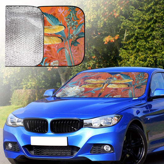 Sun Protection, 1pc Windshield Car Sun Visor - Foldable Sunshade, Floral And Dragonfly Theme, UV Protection And Internal Cooling, Easy to Install On All Vehicles, Car Accessories, A Gift for My Father